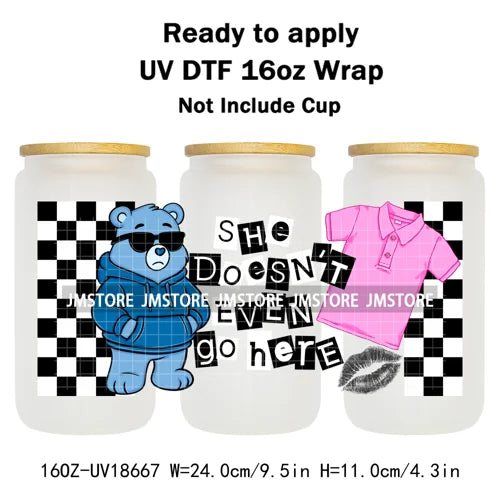 Trendy Girls Coffee Cartoon Bears 16OZ UV DTF Cup Wraps Ready To Apply Waterproof Transfer Stickers For Libbey Glass Can Tumbler