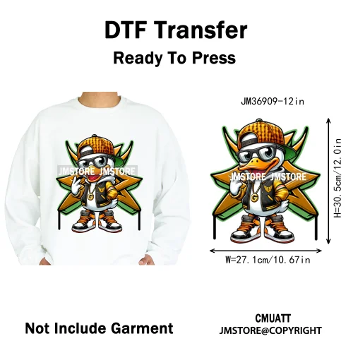 12in Cartoon Streetwear Duck Off Hip Hop Gangster Animal Vibes Iron on DTF Transfers Stickers Ready to Press for T-shirts Bags