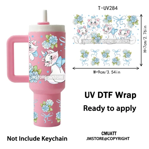 Coquette Cartoon Cat Princess Magical Kingdom UV DTF Wraps Ready To Use Transfer Stickers Waterproof For Mini Tumbler Keychain