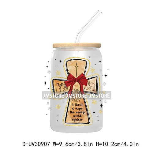 Jesus Is The Reason Christmas Cross Bow UV DTF Transfer Stickers Decals For Libbey Cold Cups Mugs Tumbler Waterproof Bible Verse