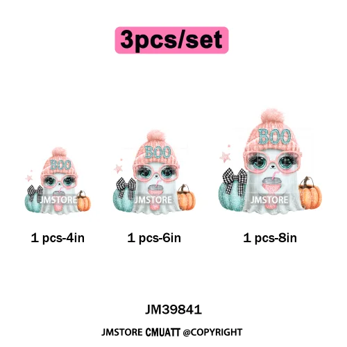 Pink Sweater Hat Coffee Girls Ghost Animal Pumpkin Halloween Iron on DTF Washable Transfers Stickers Ready to Press for Textile
