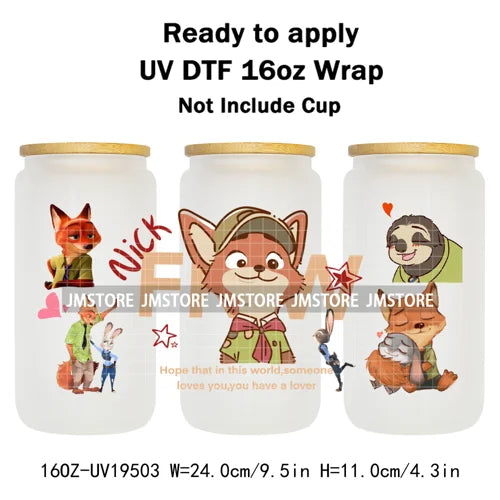 Mystery Animals City Police Rabbit And Fox Con Artist UV DTF Cup Wrap Ready To Apply Transfer Stickers For 16OZ Libbey Glass Can