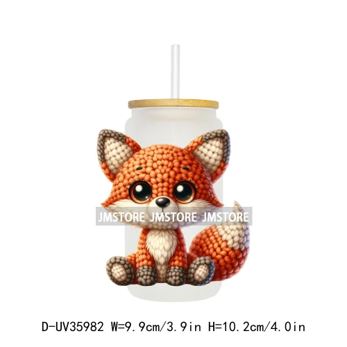 Watercolor Knitted Cute Animals UV DTF Transfer Stickers Decals Ready To Apply Waterproof For 16OZ Libbey Glass Can Cups Tumbler