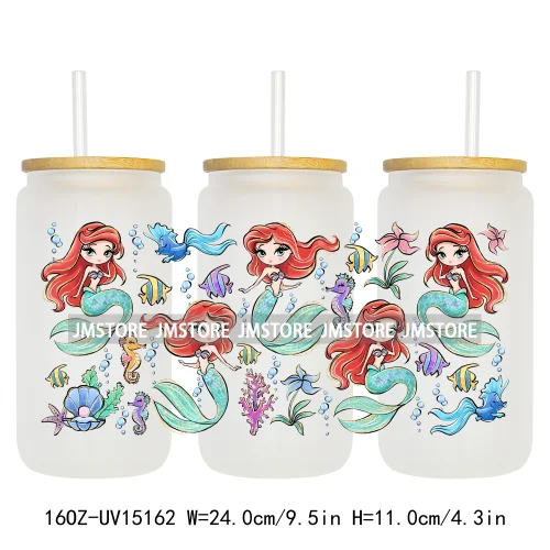 Cartoon Princess Coquette Mermaid 16OZ UV DTF Cup Wraps Ready To Apply Waterproof Transfer Stickers For Libbey Glass Can Tumbler