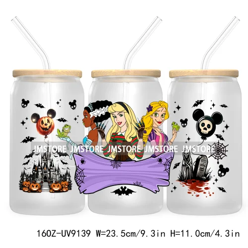 Mouse And Friends Halloween 16OZ UV DTF Cup Wrap Transfer Stickers Custom Labels Waterproof For Libbey Glass Can Magical Kingdom