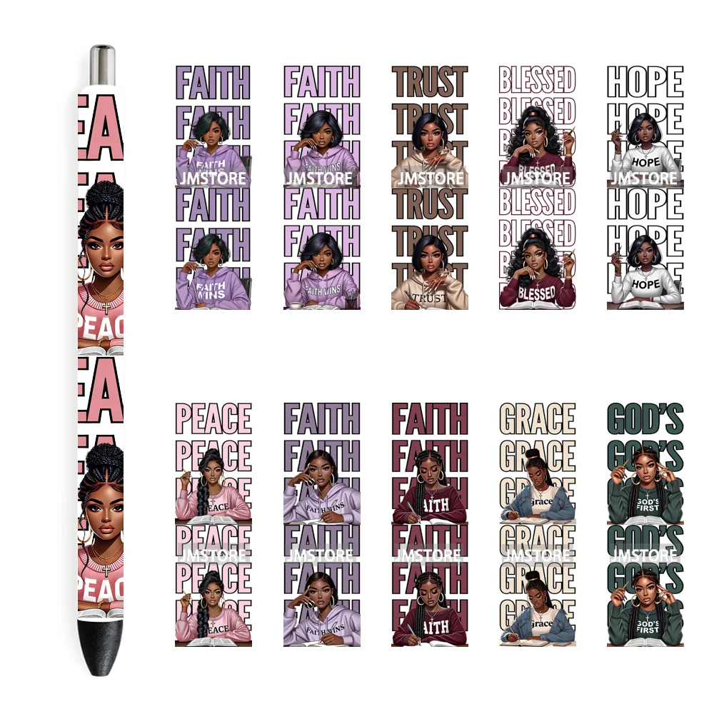 Black Girl Praying Afro Women Faith UV DTF Pen Wraps Ready To Apply Transfer Sticker Print Waterproof High Quality UV DTF Decal