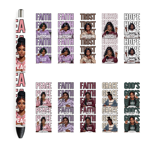 Black Girl Praying Afro Women Faith UV DTF Pen Wraps Ready To Apply Transfer Sticker Print Waterproof High Quality UV DTF Decal