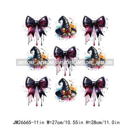 New Halloween Skeleton Ghost Coquette Bow Witch Hats Pumpkin Designs DTF Iron On Transfers Stickers Ready To Press For Hoodies