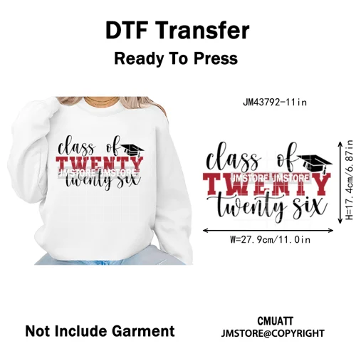 Class of 2026 High School Senior Edition Graduate Season Iron on Washable DTF Heat Transfer Stickers Ready to Press for Clothing