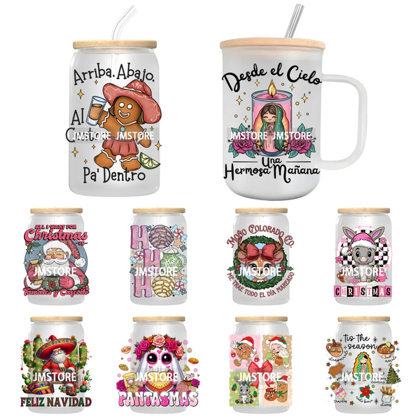 Feliz Navidad Gingerbread Mexican Christmas UV DTF Transfer Stickers Decals For Libbey Cold Cup Mug Tumbler Pan Dulce Pantasmas