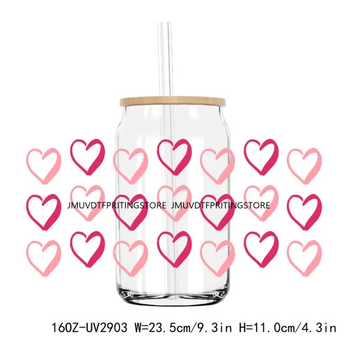 Leopard Hearts XOXO Valentines 16OZ UV DTF Cup Wrap Transfers Stickers Custom Labels DIY Waterproof Logo For Libbey Glass Can