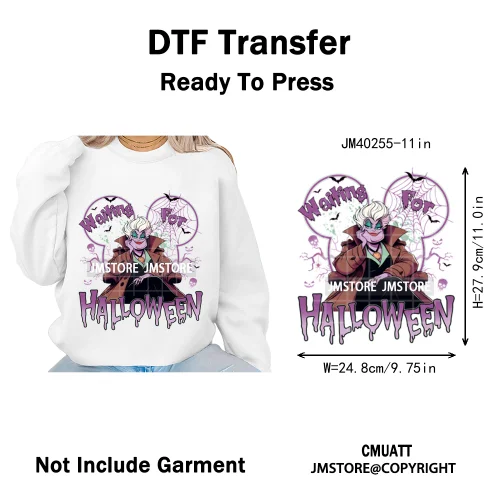 Waiting For Halloween Coquette Bad Girls Friends Wicty Logos Iron on DTF Washable Transfers Stickers Ready to Press for Clothing