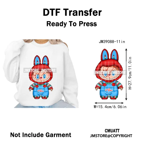 Horror Movie Character Cartoon Dolls Halloween Printing Iron on DTF Washable Transfers Stickers Ready to Press for Clothes Bags