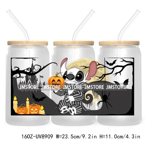 Fall Halloween Cartoon Friends 16OZ UV DTF Cup Wrap Transfer Stickers Custom Labels Durable Waterproof Logo For Libbey Glass Can