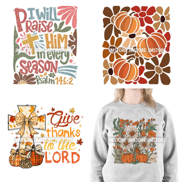 Give Thanks To The Lord Thanksgiving Bible Verse Jesus Fall Pumpkin Coquette Season Iron On DTF Transfers Stickers For Clothing