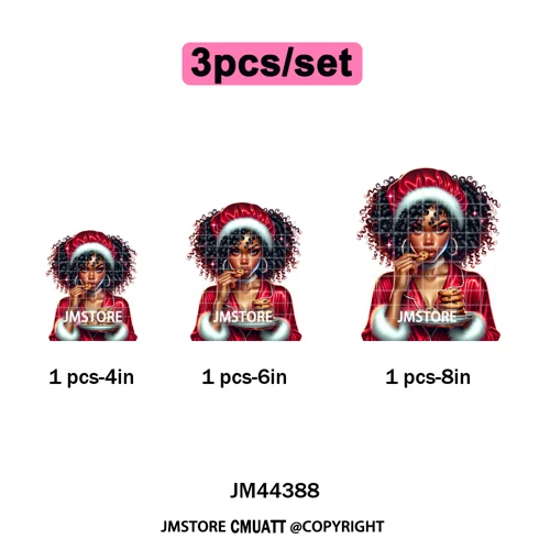 Sassy Afro Women Quirky Girls Santa Christmas Attitude Iron on Washable DTF Heat Transfers Stickers Ready to Press for Textiles