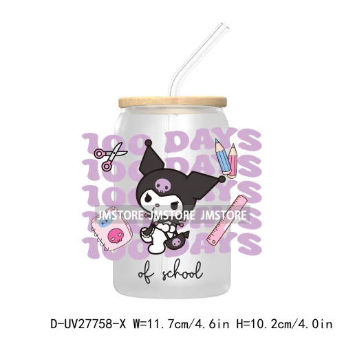 100 Days Of School UV DTF Transfer Stickers Decals For Libbey Cold Cups Mugs Tumbler Teacher Appreciation Gift Cartoon Character