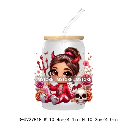 Halloween Latina Hispanic Girl UV DTF Transfer Stickers Decals For Libbey Cold Cup Mug Tumbler Waterproof Craft Sugar Skull Rose