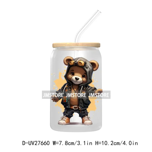 Hip Hop Urban Graffiti Teddy Bear UV DTF Transfer Stickers Decals For Libbey Cold Cups Mugs Tumbler Waterproof Trendy Bears Doll