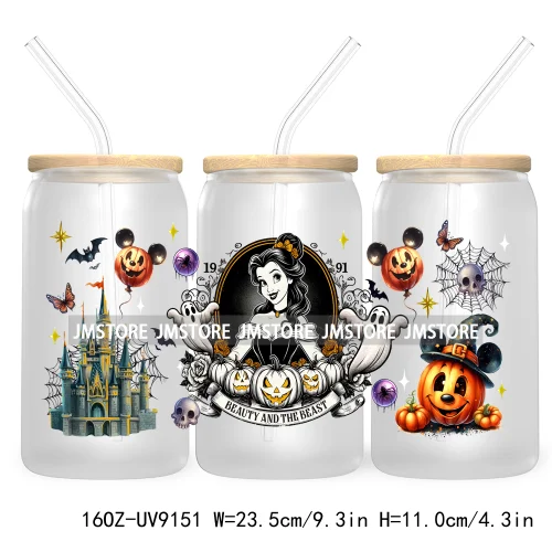 New Trendy Cartoon Princess Halloween 16OZ UV Cup Wrap DTF Transfer Stickers For Libbey Glass Can Cups Tumbler Waterproof Labels