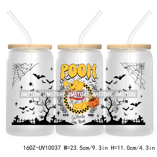 Mouse And Friends Halloween 16OZ UV DTF Cup Wrap Transfer Stickers Custom Labels Cartoon Spooky Season Bat For Libbey Glass Can