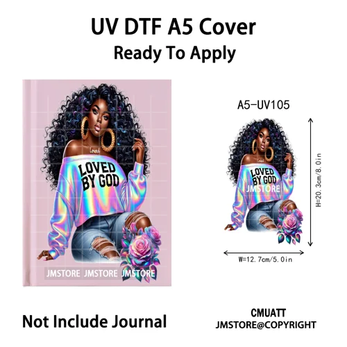 Floral Butterfly Black Girl Religious A5 Notebook UV DTF Wraps Ready To Apply Custom Transfer Stickers Decals For Journal Cover