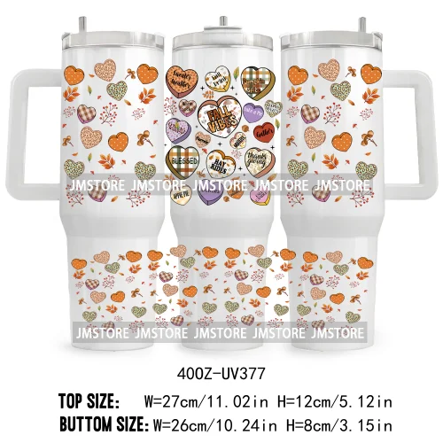 Fall Vibes Vintage Flowers UV DTF Tumbler Wrap Transfer Stickers Feral Girl Autumns Pumpkins 40OZ Wraps Waterproof Custom Labels