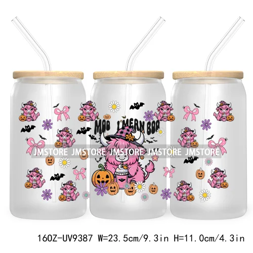 Coquette Pumpkin Autumn 16OZ UV DTF Cup Wrap Transfer Stickers Custom Waterproof Label For Libbey Glass Can Cute Ghost Halloween