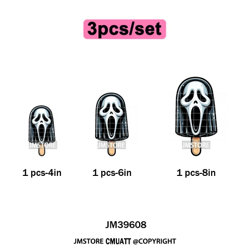 Scary Halloween Popsicles Horror Movie Killers Character Iron on DTF Washable Transfers Stickers Ready to Press for Textile Bags