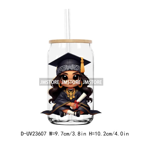 Chicano Graduation Chibi Education UV DTF Transfers Stickers Decals For Libbey Cold Cups Mugs Tumbler Waterproof DIY Craft Logo