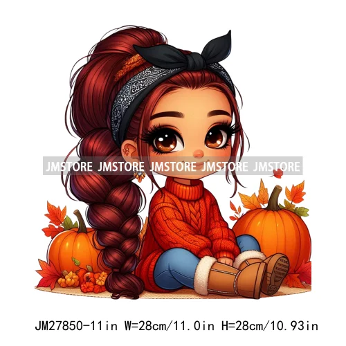 Autumn Latina Baby Fall Season Pumpkin Leaves Mexican Hispanic Princess DTF Iron On Transfer Stickers Ready To Press For Clothes