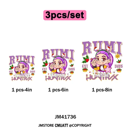 Cute Santa Kpop Inspired Movie Character Merry Christmas Holly Iron on DTF Washable Transfer Stickers Ready to Press for Textile