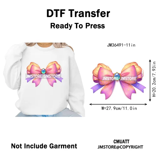 Colorful Princess Vibes Coquette Girly Kids Pastel Bows Printed Decals Iron on DTF Transfer Stickers Ready to Press for Clothes