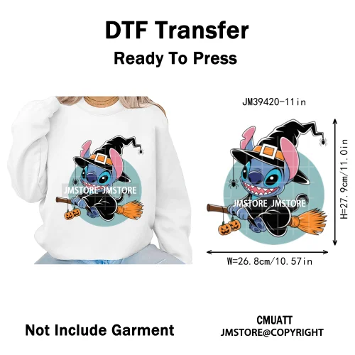 Spooky Vibes Horror Trick Or Treat Cartoon Animal Pumpkin Bats Iron on DTF Washable Transfers Sticker Ready to Press for Hoodies