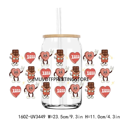 Love More Worry Less UV DTF Sticker For 16OZ Libbey Glass Cup Can Wrap Transfer Sticker Custom Labels DIY Logo XOXO Valentines