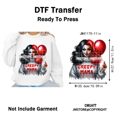 Horror Halloween Character Afro Coffee Killer Bad Mama Club Iron on Washable DTF Transfers Stickers Ready to Press for Clothing