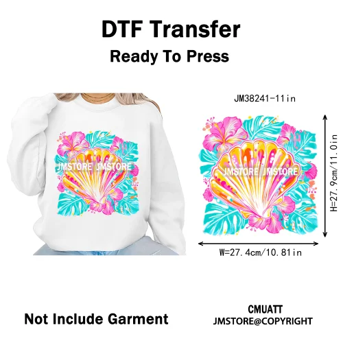 Seashell Sweet Summer Salty Soul Preppy Coastal Coquette Floral Vibes Iron on DTF Transfers Stickers Ready to Press for T-shirts