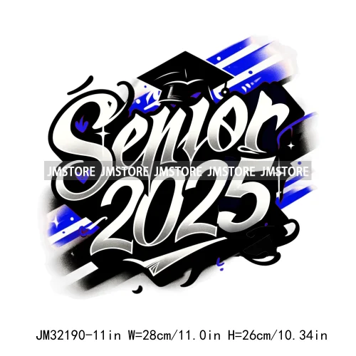 Senior Cap Class of 2025 High School Love Gifts College Grad Iron On DTF Heat Transfer Stickers Ready To Press For Clothing Bags