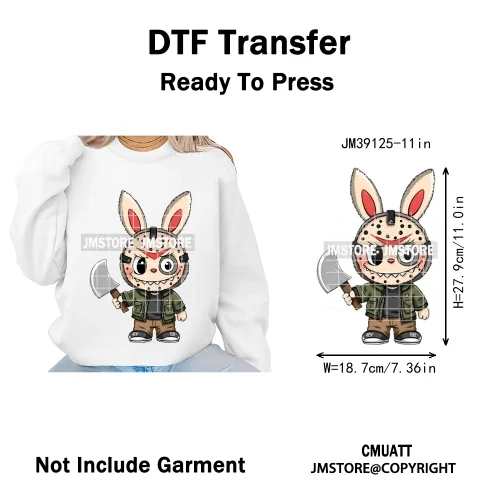 Cute Monster Cartoon Character Spooky Halloween Season Iron on DTF Washable Transfers Stickers Ready to Press for T-shirts Bags