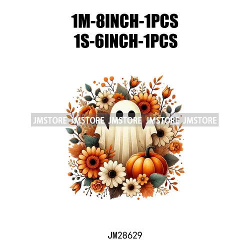 Cute Fall Florals Spooky Ghost Halloween Pumpkins Leaves Autumn  Iron On DTF Transfers Stickers Ready To Press For T-shirts Bags