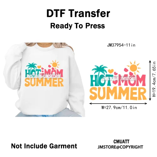 Hello Summer Beach Vibes Stay Cool Live In Sunshine Hot Mom Cowgirl Iron on DTF Transfers Stickers Ready to Press for T-shirts