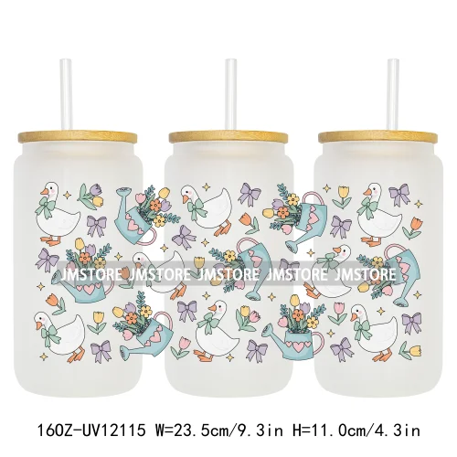 Retro Easter Bunny Rabbit Eggs Flowers 16OZ UV Cup Wrap DTF Transfer Stickers For Libbey Glass Can Cup Tumbler Waterproof Labels