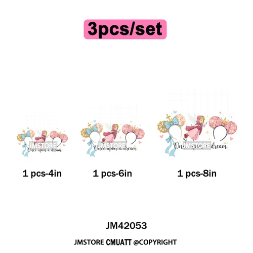 Retro Cartoon Magical Princess Girly Bow Mouse Ears Headbands Iron on DTF Washable Transfers Stickers Ready to Press for Hoodies