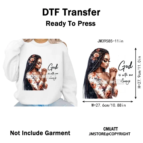 Fashion Afro Girls Pray Christian Black Boss Lady Printing Iron on DTF Washable Transfers Stickers Ready to Press for Clothes