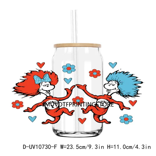 Dr Seuss Day Reading Books UV DTF Transfer Sticker Decals For Libbey Cold Cup Mugs Tumbler Teacher Life Love Waterproof DIY Logo