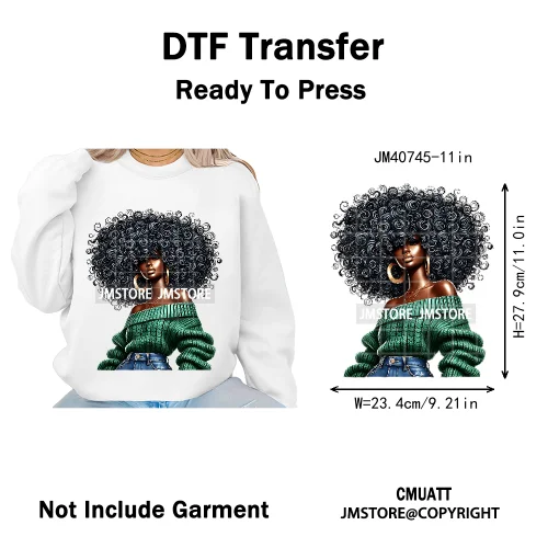 Sassy Curly Afro Women Fashion Hairstyle Urban Melanin Girls Iron on DTF Washable Transfers Stickers Ready to Press for Textile