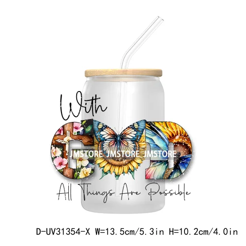 Christian Faith God Blessed Sunflowers Butterfly UV Sticker Decals For Libbey Cold Cup Mug Tumbler Transfer Stickers Bible Verse