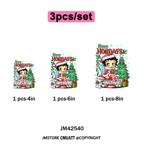 Holly Jolly Cute Cartoon Character Christmas Santa Tis The Season Iron on DTF Heat Transfers Stickers Ready to Press for Garment