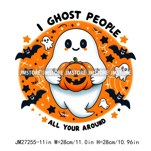 Cute Pumpkin Ghost Boo Creeep It Real Happy Halloween Spooky Witch Vibes Season Design DTF Iron On Transfer Stickers For Hoodies