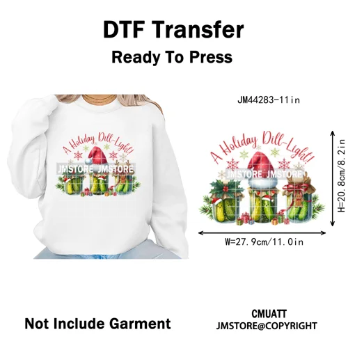 Merry Pickles Christmas Xmas Cucumber Holiday Santa Iron on Washable DTF Heat Transfer Stickers Ready to Press for T-shirts Bags
